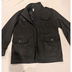 Lucky Brand Black Military Style Pea Coat Button Zip Up Jacket Sz Unisex XXL